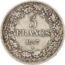 Belgium. Leopold I. 5 Francs. 1847.