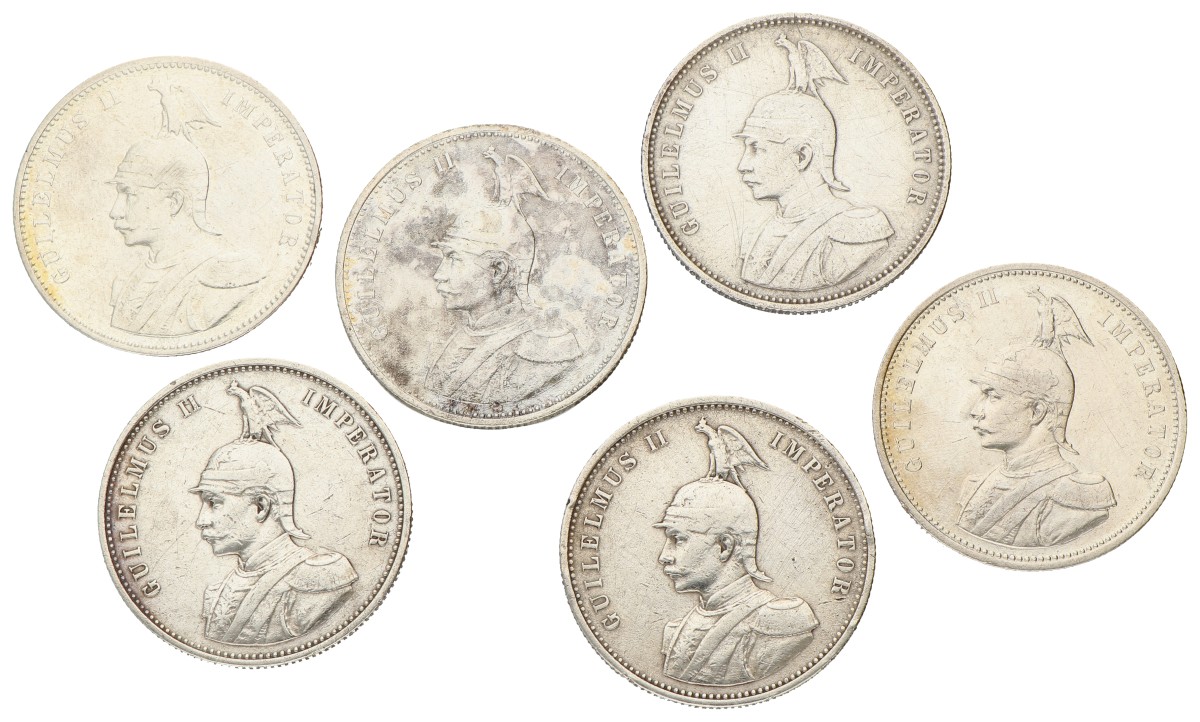 German east Africa. Wilhelm II. Lot (6) 1 Rupie. 1898, 1905, 1906, 1909 & 1911.