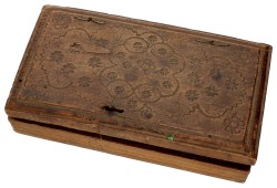 Belgium. Coin balance with weights in decorated wooden box. Early 19th century.