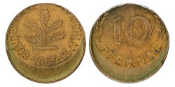 Germany. BRD. 10 Pfennig - Error strike, Offstrike. 1967.