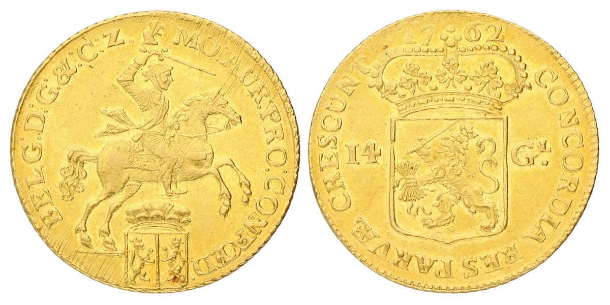 Gouden rijder van 14 gulden. Gelderland. 1762. Prachtig +.