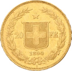 Switzerland. 20 Francs. 1890 B. AUnc.