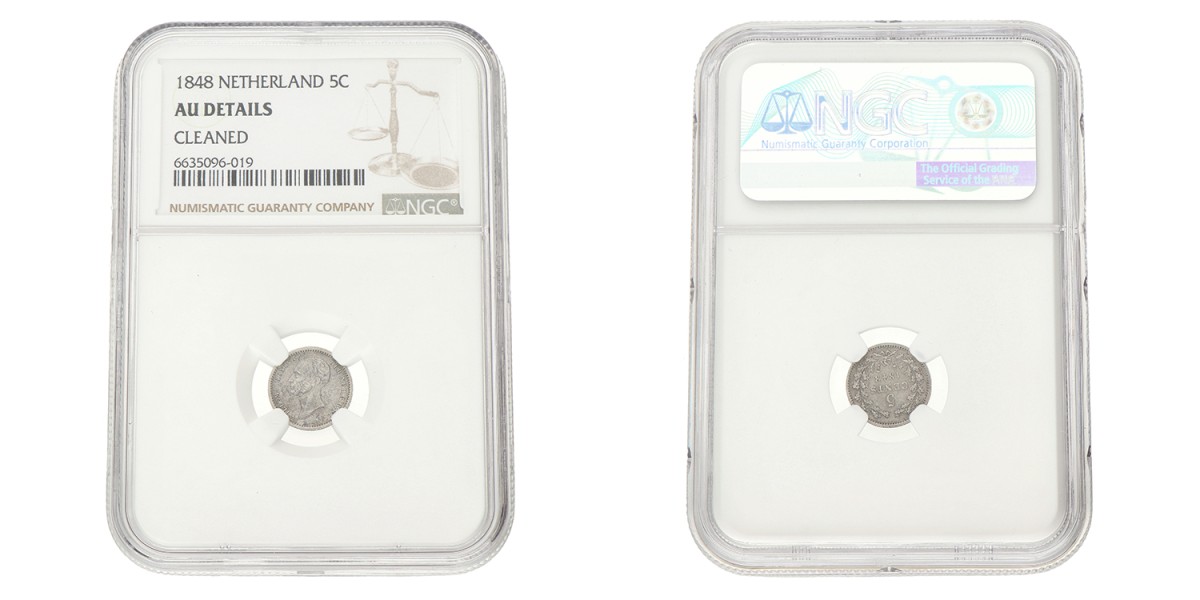 5 Cent. Willem II. 1848 met positiestreep. AU details.