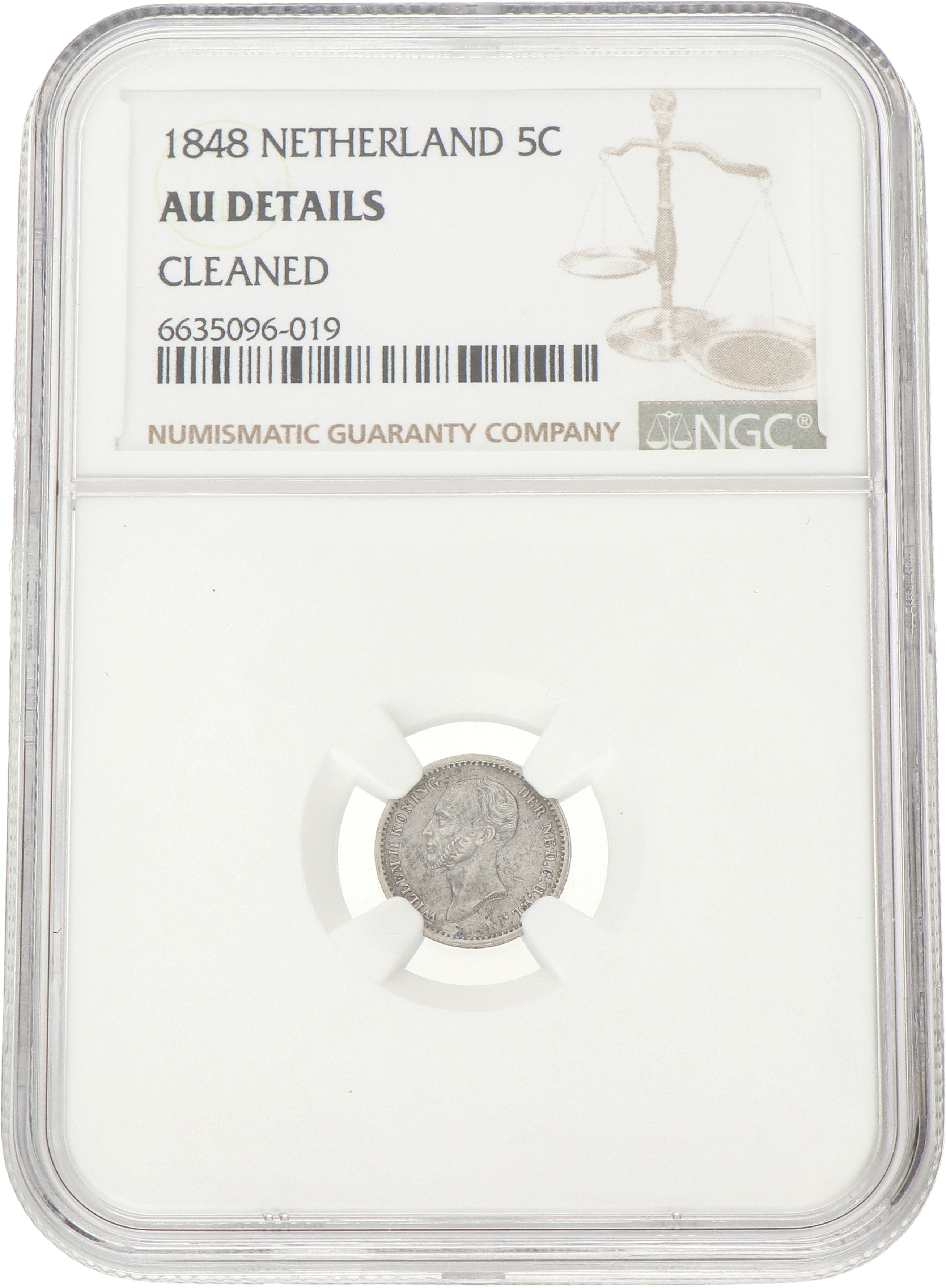 5 Cent. Willem II. 1848 met positiestreep. AU details.