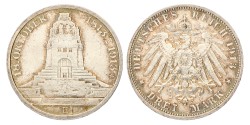 German states. Saxony. 3 Mark - Völkerschlachtdenkmal. 1913 E. XF.