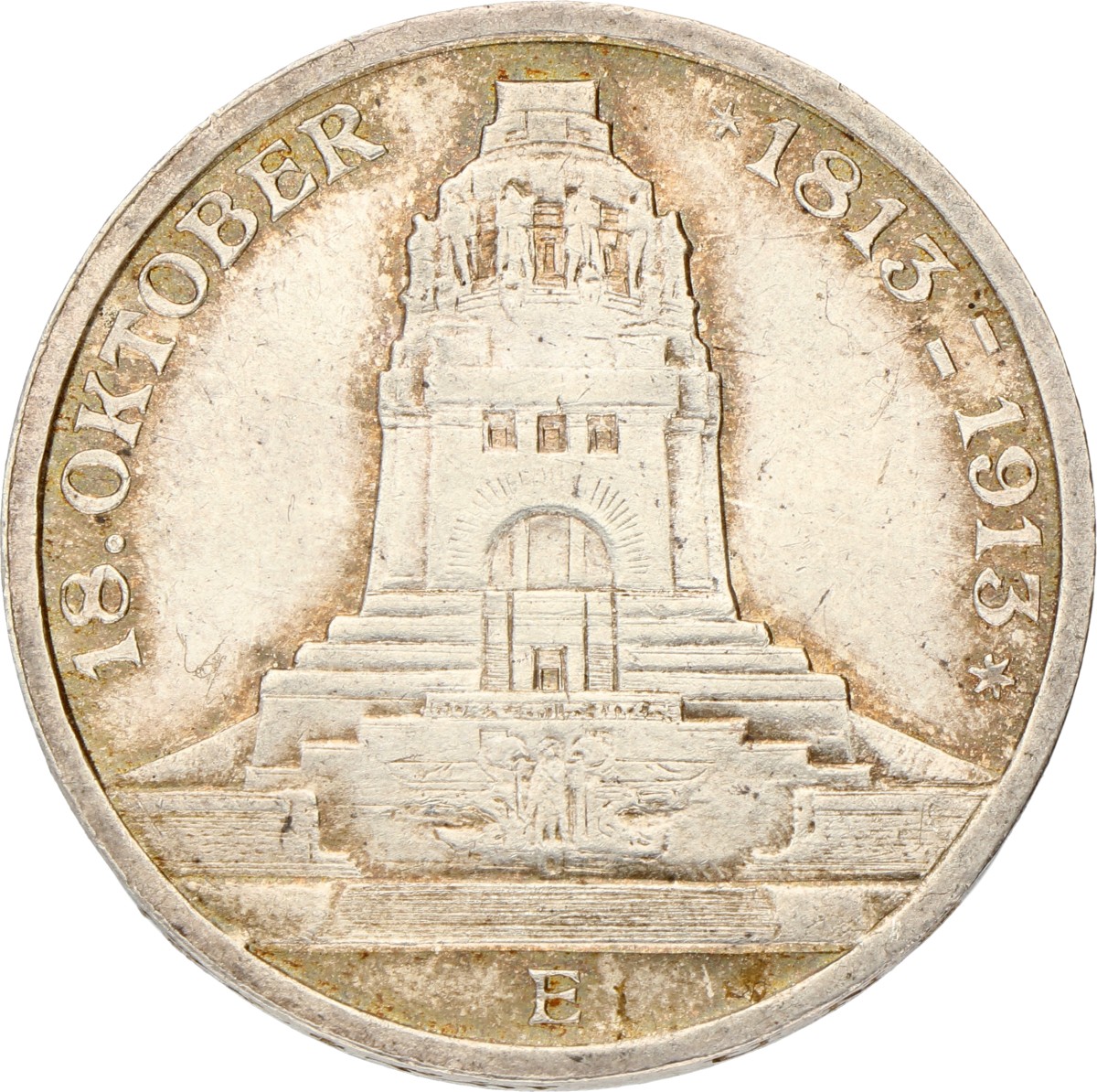 German states. Saxony. 3 Mark - Völkerschlachtdenkmal. 1913 E. XF.