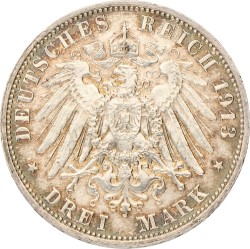 German states. Saxony. 3 Mark - Völkerschlachtdenkmal. 1913 E. XF.