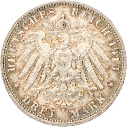 German states. Saxony. 3 Mark - Völkerschlachtdenkmal. 1913 E. XF.