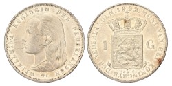 1 Gulden. Wilhelmina. 1892. Zeer Fraai / Prachtig.