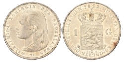 1 Gulden. Wilhelmina. 1892. Zeer Fraai / Prachtig.