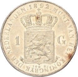 1 Gulden. Wilhelmina. 1892. Zeer Fraai / Prachtig.