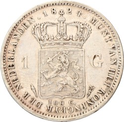 1 Gulden. Willem I. 1824 U Met streepje. Zeer Fraai / Prachtig.