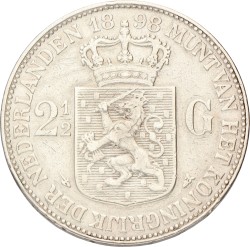 2½ Gulden. Wilhelmina. 1898 met punt. Zeer Fraai.