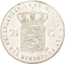 2½ Gulden. Willem III. 1863. Zeer Fraai / Prachtig.