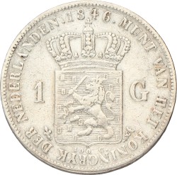 1 Gulden. Willem II. 1846 Lelie. Zeer Fraai +.