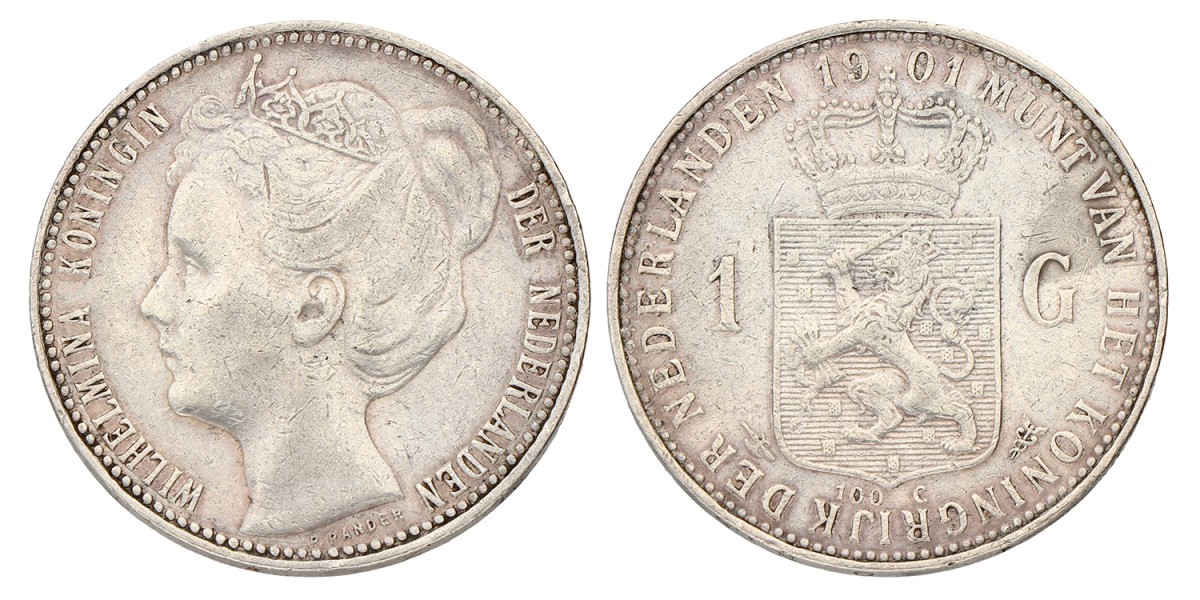 1 Gulden. Wilhelmina. 1901. Zeer Fraai +.