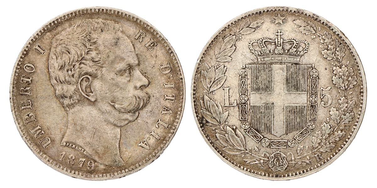 Italy. Kingdom. Umberto I. 5 Lire. 1879 R. VF +.