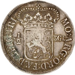 Halve 3 gulden. Friesland. 1696. Zeer Fraai.