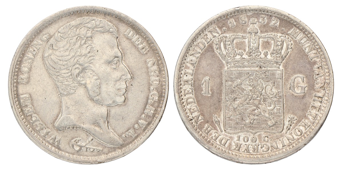 1 Gulden. Willem I. 1832 U. Prachtig -.