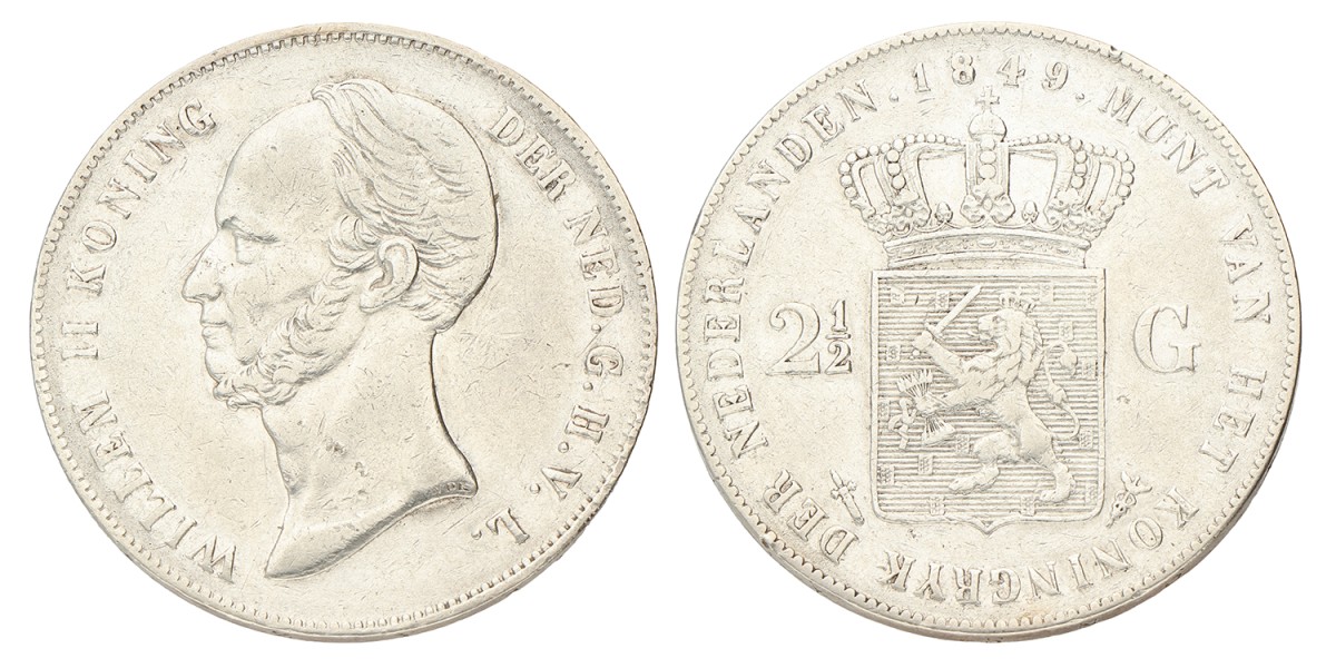 2½ Gulden. Willem II. 1849. Zeer Fraai / Prachtig.