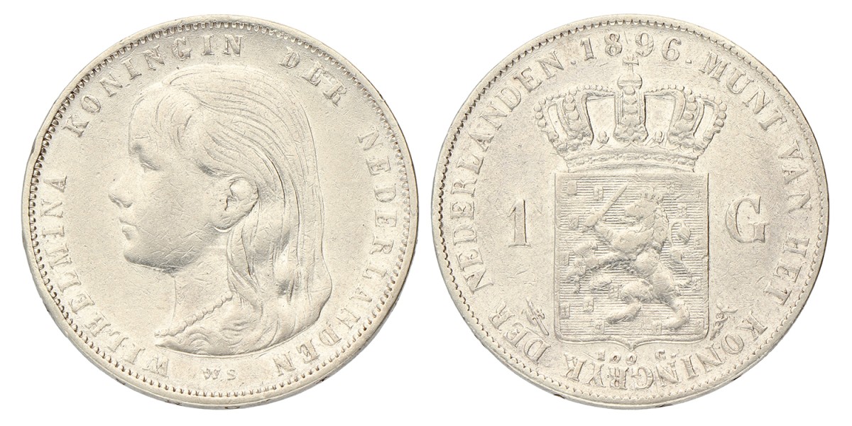 1 Gulden. Wilhelmina. 1896. Zeer Fraai / Prachtig.