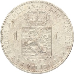 1 Gulden. Wilhelmina. 1907. Zeer Fraai / Prachtig.