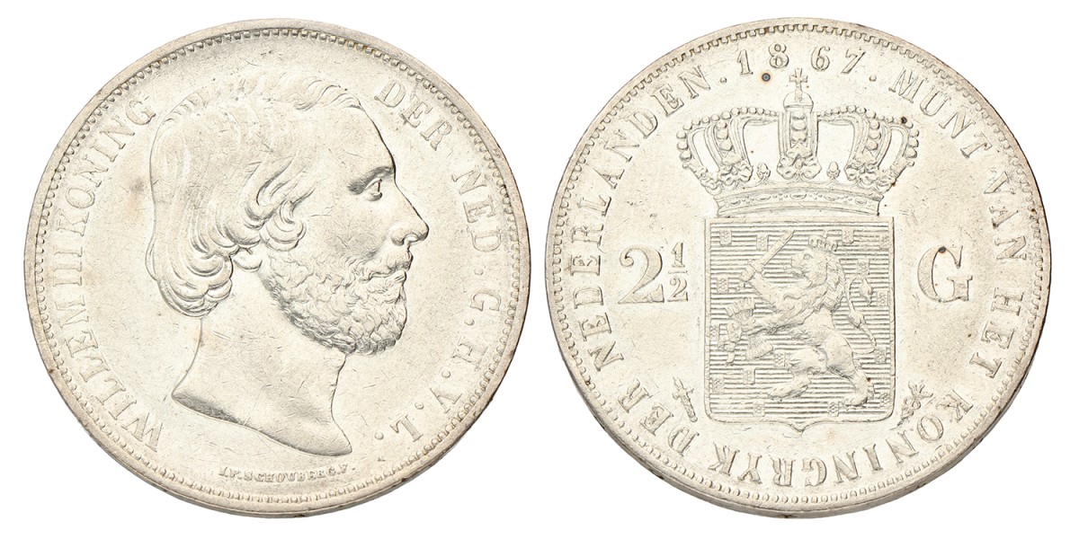 2½ Gulden. Willem III. 1867. Prachtig.