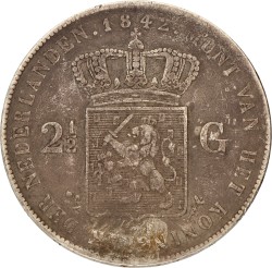 2½ Gulden. Willem II. 1842. Zeer Fraai +.