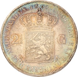 2½ Gulden. Willem III. 1865. Zeer Fraai +.