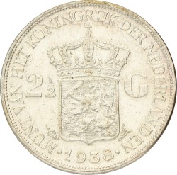 2½ Gulden. Wilhelmina. 1938 Grof Haar. Prachtig.