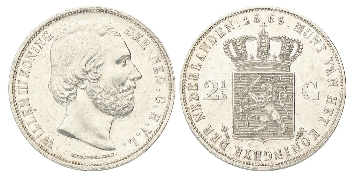 2½ Gulden. Willem III. 1869. Prachtig +.