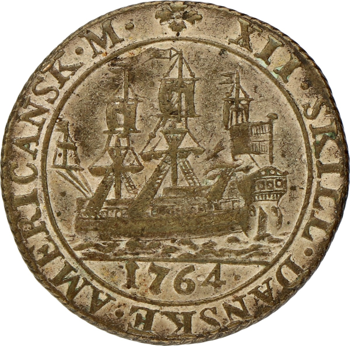 Danish West Indies. 12 Skilling. 1764. VF -.