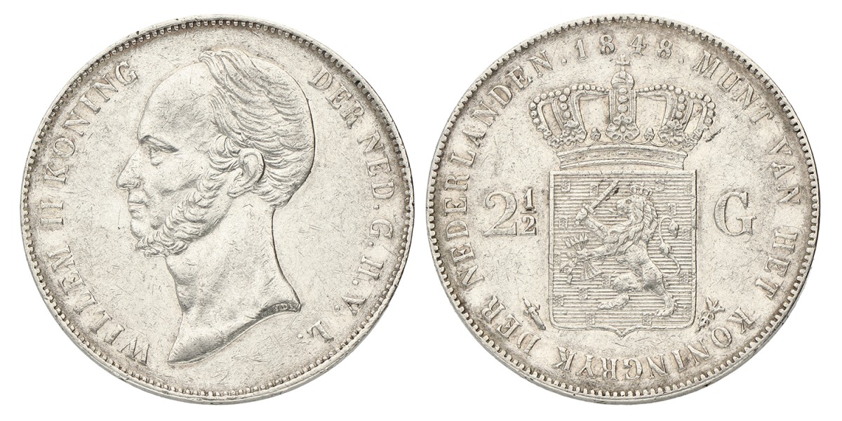 2½ Gulden. Willem II. 1848. Prachtig.