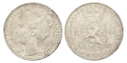 1 Gulden. Wilhelmina. 1909. Zeer Fraai.