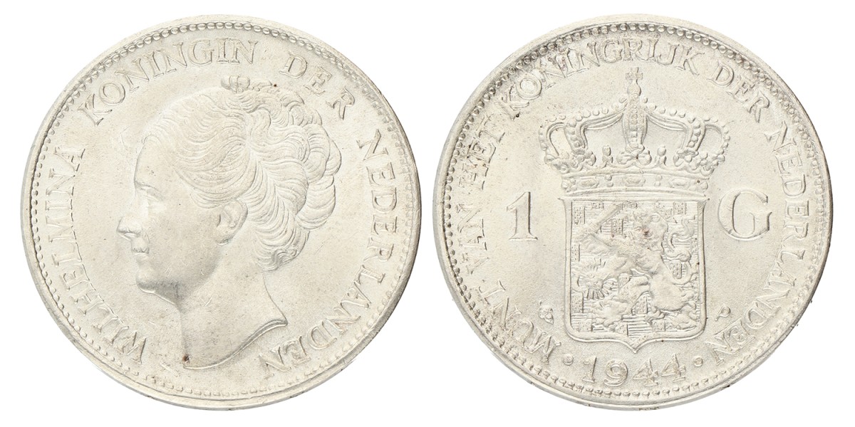 1 Gulden. Wilhelmina. 1944 Doorloper. Prachtig / UNC.