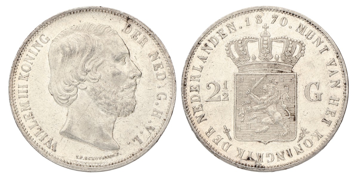 2½ Gulden. Willem III. 1870. Prachtig +.