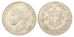 Switzerland. 5 Francs. 1891 B. VF.