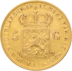 5 Gulden. Willem I. 1827 B (open). Zeer Fraai +.
