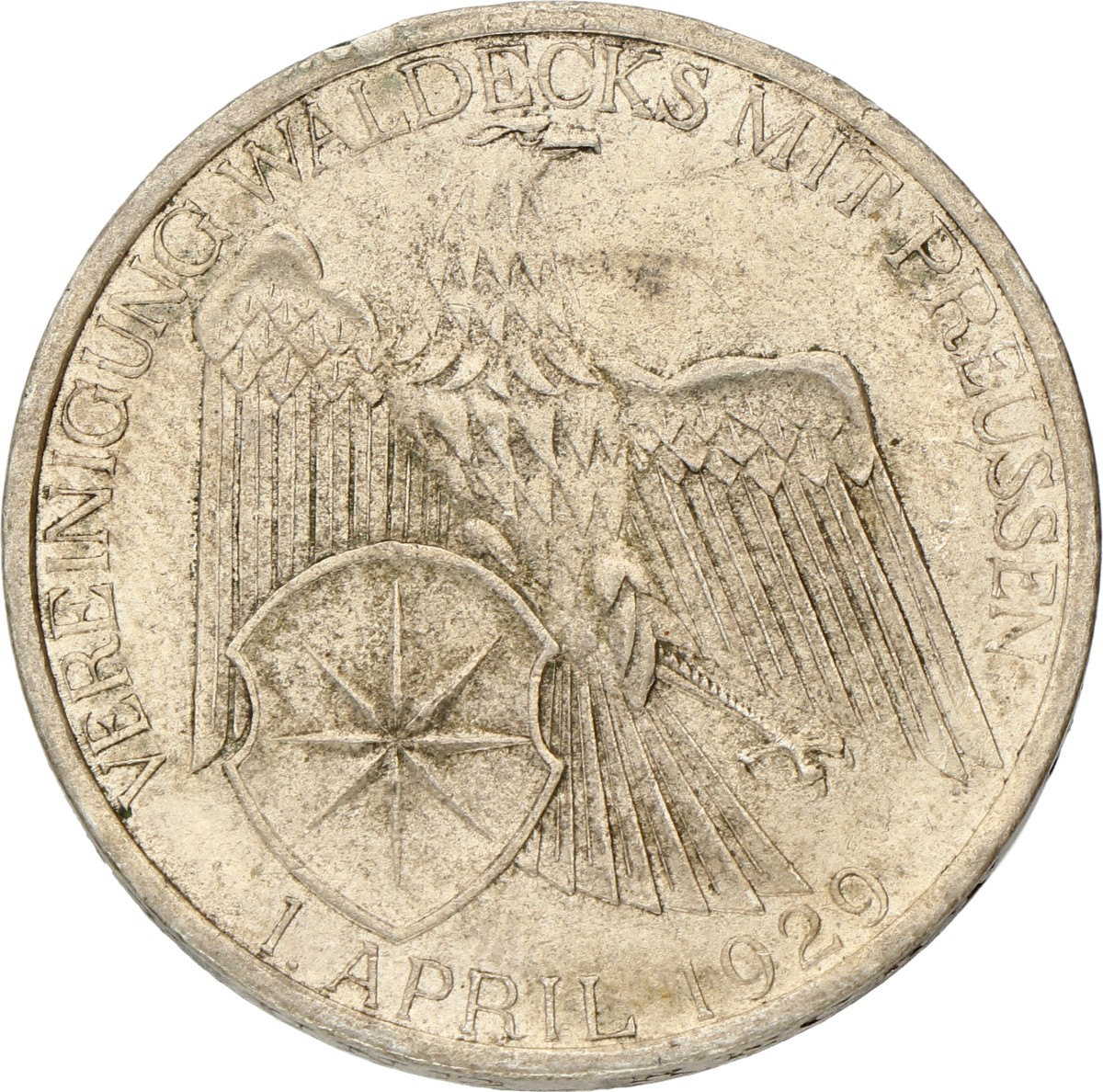 Germany. Weimar. 3 Mark - Unification of Waldeck & Prussia. 1929 A. XF.