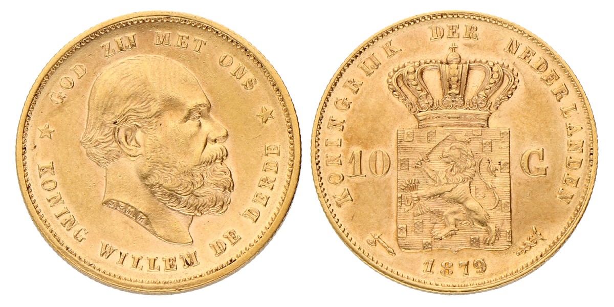 10 Gulden. Willem III. 1879/77. Prachtig +.