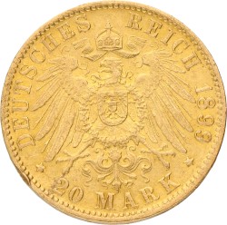 German states. Hamburg. 20 Mark. 1899 J. VF / XF.