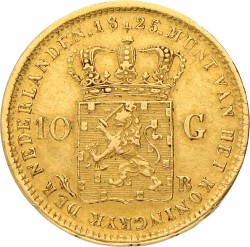 10 Gulden. Willem I. 1825 B. Zeer Fraai +.