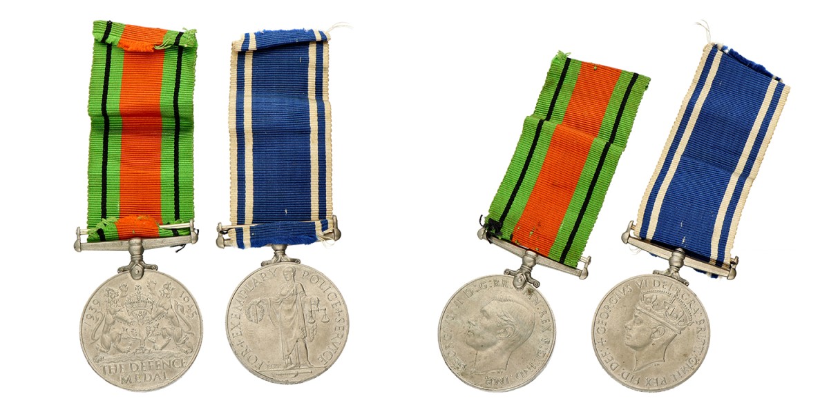 Great Britain. 1936 - 1952. Lot (2) Police medal 'For Exemplary Police Service' & Defence medal 'The Defence medal 1939-1945' - With (loose) Ribbon.