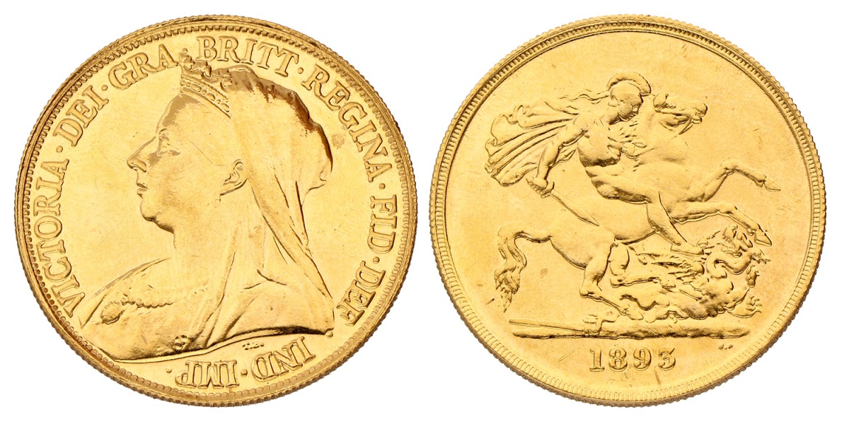 Great Britain. Victoria. 5 Pound. 1893. VF +.