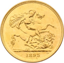 Great Britain. Victoria. 5 Pound. 1893. VF +.