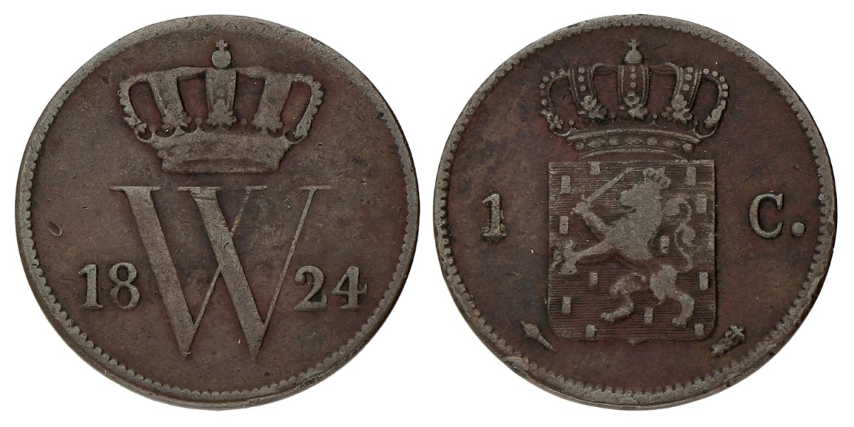 1 Cent. Willem I. 1824 U. Zeer Fraai -.