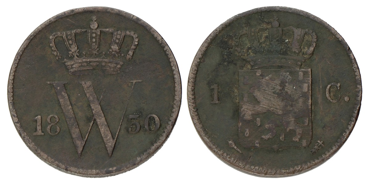 1 Cent. Willem I. 1830. Zeer Fraai -.