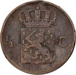 ½ Cent - Misslag, vz. incuus op az. Willem I. 1828. Fraai / Zeer Fraai.