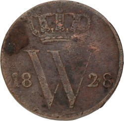 ½ Cent - Misslag, vz. incuus op az. Willem I. 1828. Fraai / Zeer Fraai.