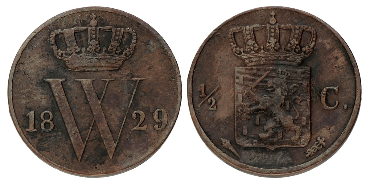 ½ Cent. Willem I. 1829 U. Zeer Fraai.